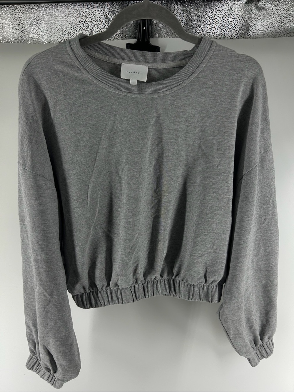 Sundays Gray Cropped Elastic-Hem Sweatshirt
